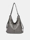 Women Vintage Faux Leather Solid Color Multi-Carry Backpack - Gray