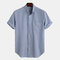 Mens Freshness Striped Printed Turn Down Collar Short Sleeve Casual Shirts - Blue