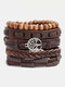5 Pcs Vintage Casual Wooden Beads Tree Of Life PU Bracelet Personality Hand Woven Bracelet - Brown