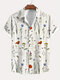 Mens Allover Floral Plant Print Button Up Short Sleeve Shirts - White