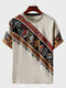 Mens Ethnic Colorful Geometric Print Patchwork Short Sleeve T-Shirts - Apricot