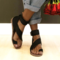 Sandálias femininas retrô antiderrapante dedo do pé atrás com zíper casual plano deslizante - Preto