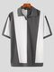 Mens Color Block Patchwork Casual Short Sleeve Golf Shirt - Gray