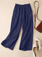 Solid Casual Pocket Wide Leg Pants For Women - Navy