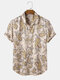 Mens All Over Paisley Print Ethnic Style Short Sleeve Shirts - Apricot