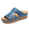 LOSTISY Open Toe Hook Loop Casual Wedges Beach Gladiator Sandals - Blue