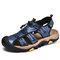 Men Genuine Leather Non Slip Anti-collision Soft Sole Casual Hiking Sandals - Blue