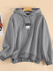 Casual Long Sleeve Drawstring Patched Hoodie For Women - Gray