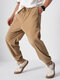 Mens Solid Corduroy Two Large Pocket Elastic Cuff Long Pants - Khaki
