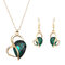 Heart Jewelry Set Alloy Rhinestone Crystal Earrings Necklace Set - Green
