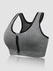Plus Size Damen Frontreißverschluss Hohes elastisches Hit-Futter Stoßfest Yoga Sport-BHs - Grau