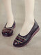 Women Casual Retro Genuine Leather Soft Comfortable Lazy Hand Stitching Shoes - Black