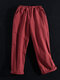Vintage Patch Elastic Waist Cotton Plus Size Pants - Red