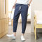 Men's Cotton Nine Points Casual Pants Fashion Teen Students Men's Pants Thin Section Men's Trend Trend Slim Feet Pants - Navy Blue