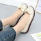 Women Bowknot Genuine Leather Soft Sole Bowknot Casual Flat Shoes - Beige