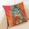 かわいい猫パターンコットンリネン枕カバーソファクッション車の枕カバー - J