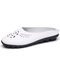 Women Hollow Backless Leather Comfortable Soft Flat Casual Shoes - White