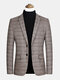 Mens Plaid Lapel Collar Single Breasted Woolen Blazer With Pocket - Coffee