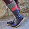 Plus Size Women Splicing Pu Leather Lace Up Block Heel Long Boots - Blue
