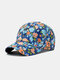 Women Cotton Overlay Colorful Floral Print Casual Sunshade Baseball Cap - Blue
