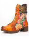 Socofy Floral Printing Leather Side Zipper Patchwork Comfy Suede Short Boots - Camel