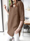 Твердая блузка с V-образным вырезом и полым карманом для Женское - коричневый