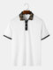 Mens 100% Cotton White Casual Short Sleeve Print Golf Shirt - White