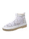Women Breathable Hollow Out Mesh Fabric Cloth Casual Side Zipper Fisherman Ankle Boots - White
