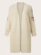 Plus Size Flower Embroidered Lantern Sleeve Casual Cardigan - White