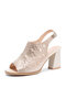 Women Fashion Rhinestone Decor Mesh Peep Toe Comfy Backless Ankle Buckle Strap Chunky Heel Sandals - Apricot