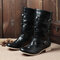 Plus Size Slip Resistant Buckle Strap Decoaration Mid Calf Block Boots - Black
