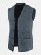 Mens Knit Woolen V-Neck Button Up Warm Double Pocket Sleevless Vests - Navy