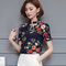 Chiffon Shirt Women's New Short-sleeved Sculpt Clothes Floral V-neck Shirt Bottoming Shirt - 678 blue