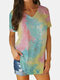 Tie Dye Printed V-neck Short Sleeve Casual T-shirt - #03
