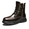 Men Retro Microfiber Leather Non Slip Side Zipper Casual Tooling Boots - Brown