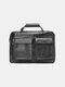 Men Black Multi-pocket Vintage PU Leather Briefcases Messenger Bag Crossbody Bag Handbag - Black