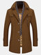 Mens Woolen Thickened Warm Trench Coats Detachable Scarf Collar Wool Outerwears - Brown