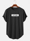 Mens Letter Graphic High Low Curved Hem Sport Short Sleeve T-Shirts - Black