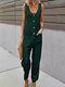 Casual Solid Button Front Pocket Jumpsuit for Women - Dark Green