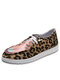 Sapatos de lona confortáveis preguiçosos femininos tamanho grande leopardo étnico Padrão - Leopardo