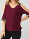 Camiseta leopardo patchwork ombro frio meia manga - Vinho vermelho