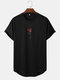 Camisetas masculinas com estampa floral alta-baixa esportiva de manga curta - Preto
