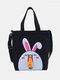 Women Canvas Cat Rabbit Pattern Handbag Shoulder Bag Crossbody Bag - Black