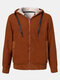 Mens Fleece Zip Front Push Lined Warm Slant Pocket Drawstring Hooded Jackets - Khaki