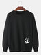 Mens Cotton Palm Print Crew Neck Plain Casual Pullover Sweatshirts - Black