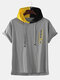 Mens Number Printed Color Hooded Short Sleeve T-shirt - Gray
