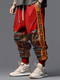 पुरुषों की जातीय जनजातीय टोटेम प्रिंट पैचवर्क ढीली ड्रॉस्ट्रिंग कमर पैंट - लाल