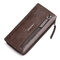 FALANMULE Genuine Leather Zipper Long Wallets Retro Card Holder Coin Purse For Men - Coffee