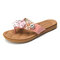 LOSTISY Rhinestone Flower Flip Flops Beach Flat Casual Sandals - Pink