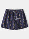 Pineapple Banana Cactus Printed Shorts Drawstirng Quick Drying Swim Trunks With Pockets - Navy